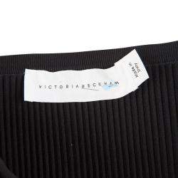 Pre Owned Victoria Beckham Black Contrast Stripe Detail Rib Knit Fluted Midi Skirt S