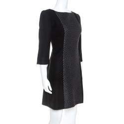 Pre Owned Victoria Beckham Black Knit Paneled Sheath Dress M