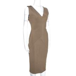 Pre Owned Victoria Beckham Brown Stretch Knit Sleeveless Sheath Dress L
