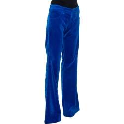 Pre Owned Victoria Beckham Cobalt Blue Velvet Flared Pants S