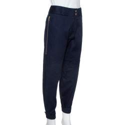Pre Owned Victoria Beckham Navy Blue Cotton Cropped Flight Pants S