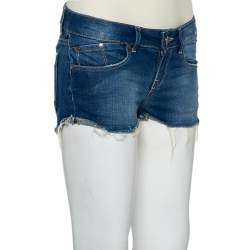 Pre Owned Victoria Beckham Blue Denim Frayed Hem Boyfriend Shorts S