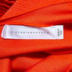 Pre Owned Victoria Beckham Orange Mesh Knit Ruffle Detail Asymmetric Hem Midi Dress S