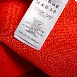 Pre Owned Victoria Beckham Orange Mesh Knit Ruffle Detail Asymmetric Hem Midi Dress S