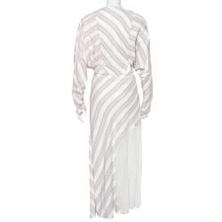 Pre Owned Victoria Beckham White Striped Silk & Chiffon Paneled Maxi Dress M