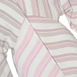 Pre Owned Victoria Beckham White Striped Silk & Chiffon Paneled Maxi Dress M