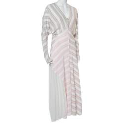 Pre Owned Victoria Beckham White Striped Silk & Chiffon Paneled Maxi Dress M