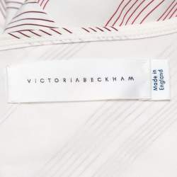 Pre Owned Victoria Beckham White Striped Silk & Chiffon Paneled Maxi Dress M