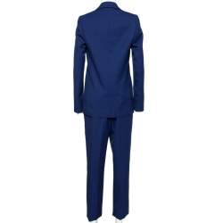 Pre Owned Victoria Beckham Navy Blue Striped Wool Contrast Trim Suit M 