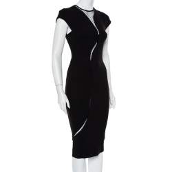 Pre Owned Victoria Beckham Black Crepe and Mesh Insert Bodycon Dress S