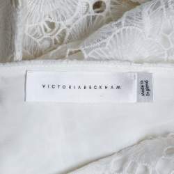 Pre Owned Victoria Beckham Off-White Floral Lace Pleated Asymmetric Hem Midi Skirt S