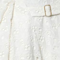 Pre Owned Victoria Beckham Off-White Floral Lace Pleated Asymmetric Hem Midi Skirt S