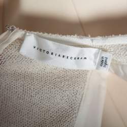 Pre Owned Victoria Beckham Cream Wool Crepe & Mesh Sleeveless Mini Dress S