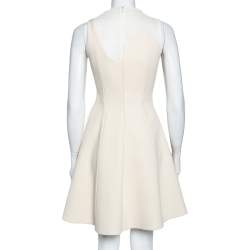Pre Owned Victoria Beckham Cream Wool Crepe & Mesh Sleeveless Mini Dress S