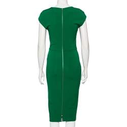 Pre Owned Victoria Beckham Green Stretch Knit Cap Sleeve Heart Midi Dress M