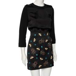 Pre Owned Victoria Victoria Beckham Black Insect Embroidered Mini Dress S