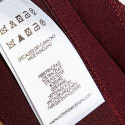 Pre Owned Victoria Beckham Burgundy Crepe Pleated Detail Midi Skirt M