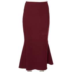 Pre Owned Victoria Beckham Burgundy Crepe Pleated Detail Midi Skirt M