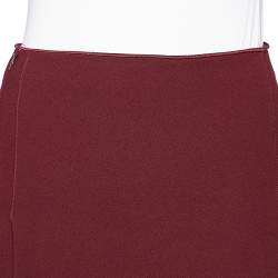 Pre Owned Victoria Beckham Burgundy Crepe Pleated Detail Midi Skirt M