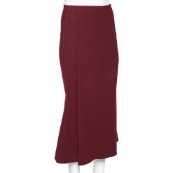 Pre Owned Victoria Beckham Burgundy Crepe Pleated Detail Midi Skirt M