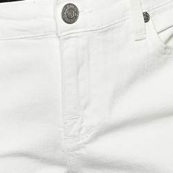 Pre Owned Victoria Beckham X Rock & Republic White Denim Crown Embroidered Capri Jeans M