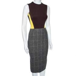 Pre Owned Victoria Beckham Colorblock Plaid Wool & Silk Sleeveless Dress S
