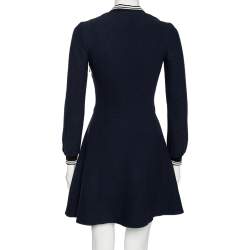 Pre Owned Victoria Beckham Navy Blue Wool V-Neck Mini Dress S 