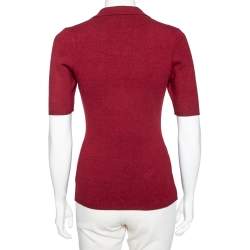 Pre Owned Victoria Beckham Burgundy Wool Blend Knit Polo T-Shirt M