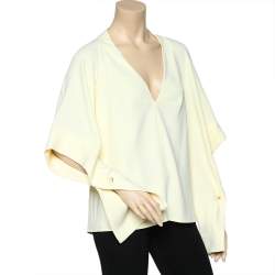 Pre Owned Victoria Beckham Cream Crepe Plunging Neck Top L
