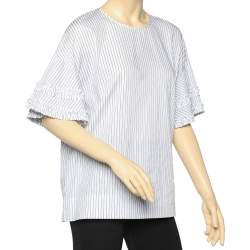 Pre Owned Victoria Beckham White Striped Cotton Top L