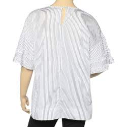 Pre Owned Victoria Beckham White Striped Cotton Top L