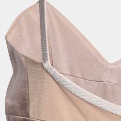 Pre Owned Victoria Beckham Nude Knit Satin Trimmed Cut-Out Detailed Bodycon Dress L
