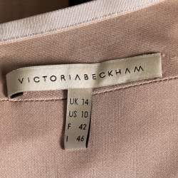 Pre Owned Victoria Beckham Nude Knit Satin Trimmed Cut-Out Detailed Bodycon Dress L