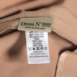 Pre Owned Victoria Beckham Nude Knit Satin Trimmed Cut-Out Detailed Bodycon Dress L