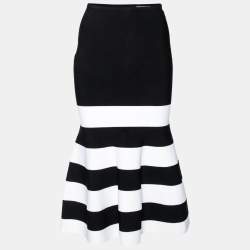 Pre Owned Victoria Beckham Monochrome Stripe Knit Trumpet Skirt S