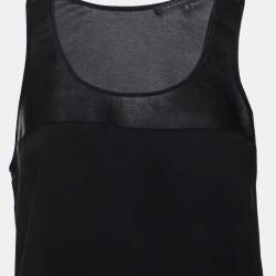 Pre Owned Victoria Beckham Black Crepe & Faux Leather Trimmed Top M