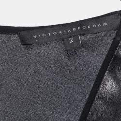 Pre Owned Victoria Beckham Black Crepe & Faux Leather Trimmed Top M