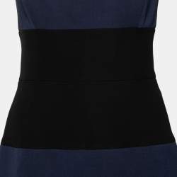Pre Owned Victoria Beckham Navy Blue & Black Paneled Silk & Wool Strapless Dress L