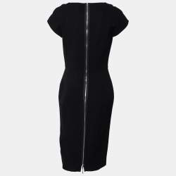 Pre Owned Victoria Beckham Black Textured Wool & Silk Cut-Out Detail Dress M