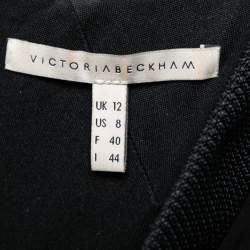 Pre Owned Victoria Beckham Black Textured Wool & Silk Cut-Out Detail Dress M