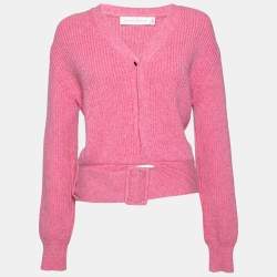 Victoria Beckham Pink Wool Button Front Belted Knitwear XS