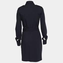 Pre Owned Victoria Victoria Beckham Navy Blue Cady Belted Zip Front Coat S