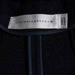 Pre Owned Victoria Beckham Navy Blue Wool Ribbed Trims Belted Coat S