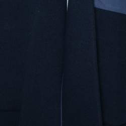 Pre Owned Victoria Beckham Navy Blue Wool Ribbed Trims Belted Coat S