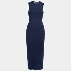 Victoria Beckham Navy Blue Knit Ribbed Sleeveless Maxi Dress XS