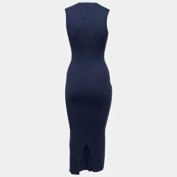 Victoria Beckham Navy Blue Knit Ribbed Sleeveless Maxi Dress XS