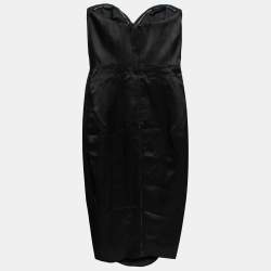 مملوكة مسبقًا Victoria Beckham Black Satin Strapless Bustier Dress S 