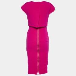 Pre Owned Victoria Beckham Pink Crepe Silk Wool Faux Overlay Sheath Dress S