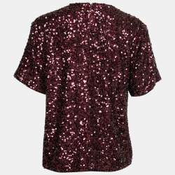 مملوكة مسبقًا Victoria Beckham Burgundy Sequin Crew Neck Top S