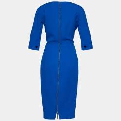 Pre Owned Victoria Beckham Blue Silk & Wool Sheath Dress L